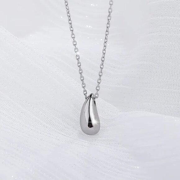 Sterling Silver Water Drop Pear Shape Dainty Delicate Pendant Necklace - Picture 4 of 6